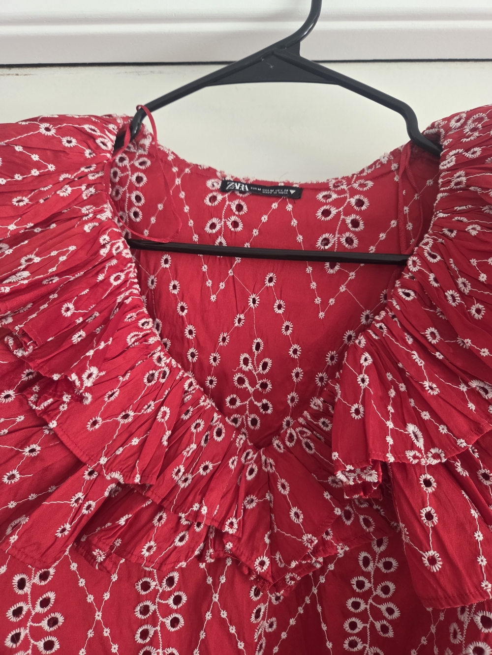 Red Ruffled V-Neck Blouse - Picture 2 of 4